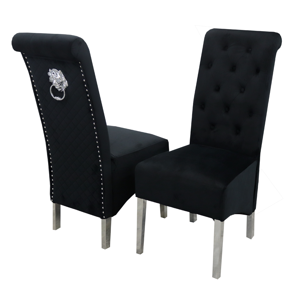 Emma Lion Knocker Dining Chair in Black with Chrome  Leg
