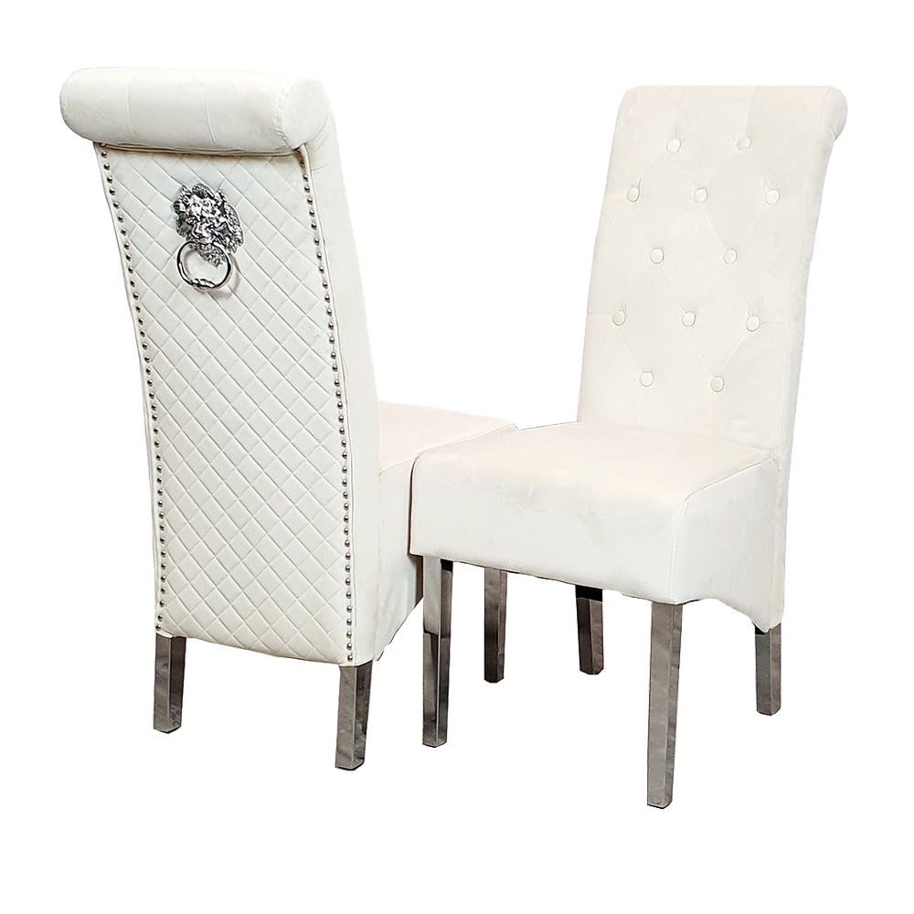 Emma Lion Knocker Dining Chair in Ivory Cream with Chrome  Leg