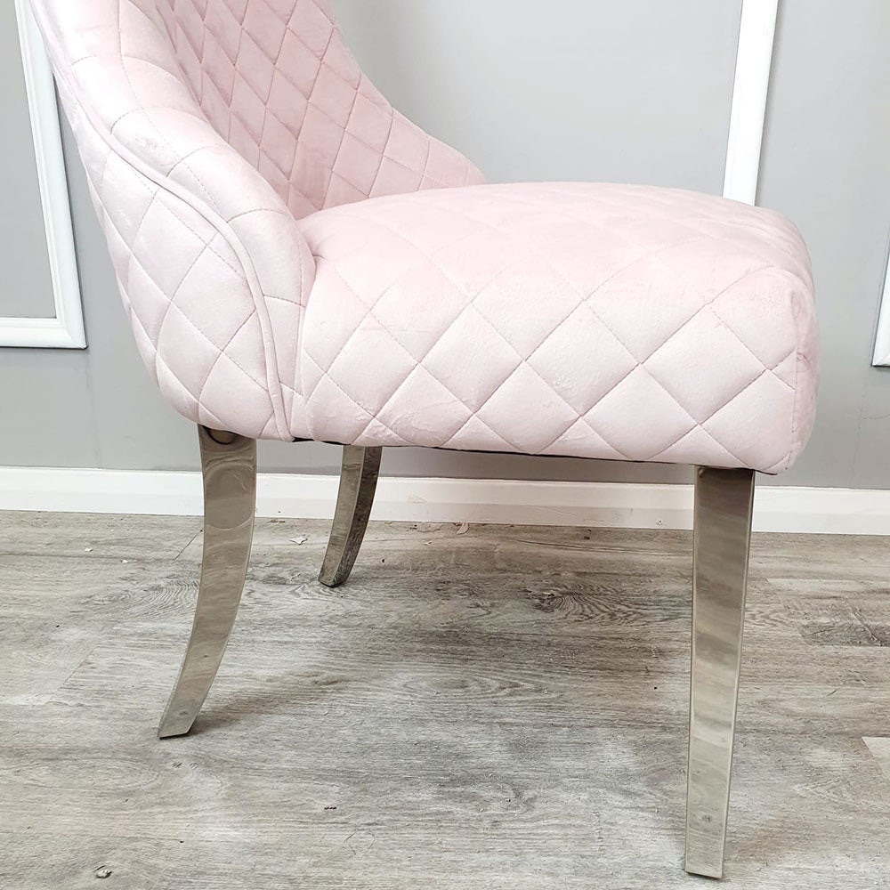 Kate links Back  Dining Chair in soft Pink with Chrome  Leg
