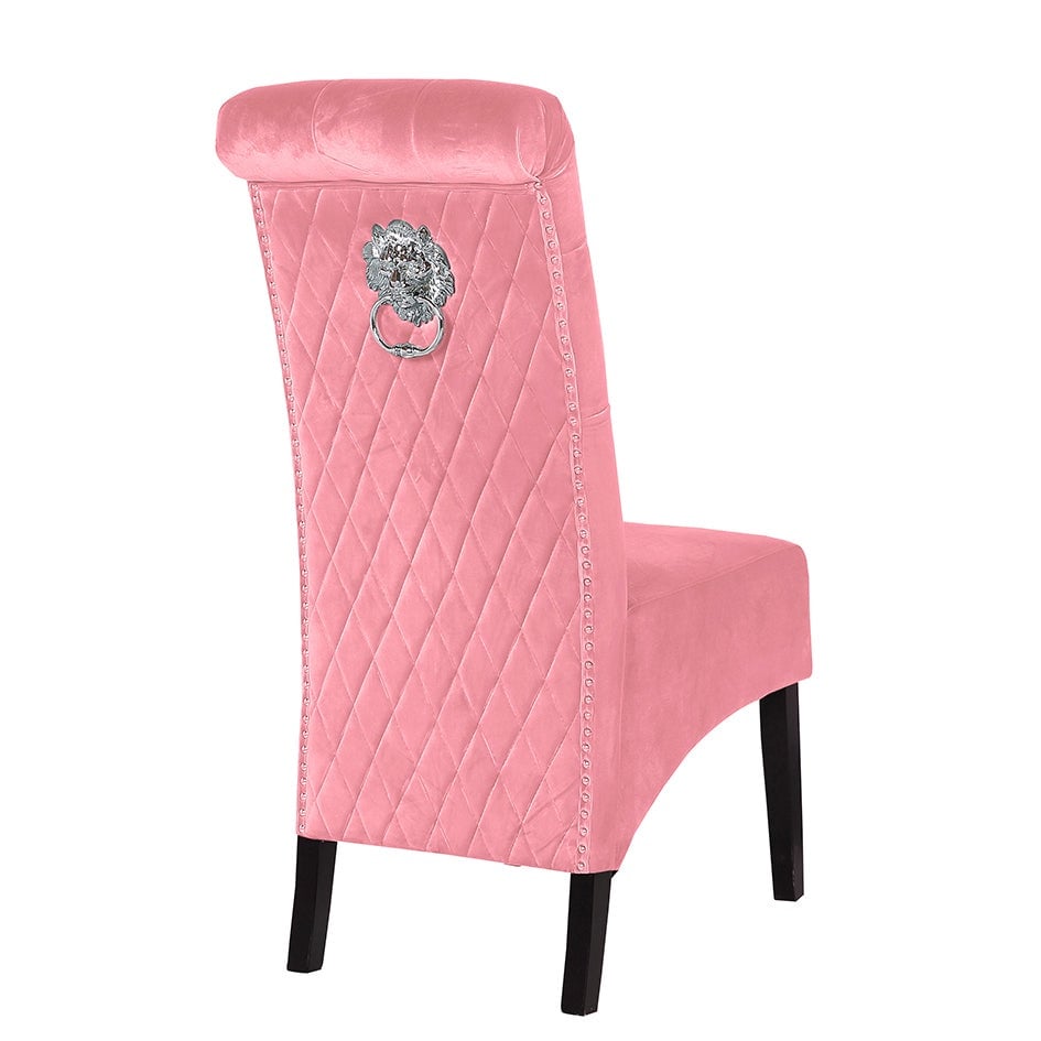 Emma Lion Knocker Dining Chair in Blush Pink with Chrome  Leg