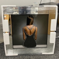 Mirrored framed Liquid Art "Backless Black Dress Glamour lady"