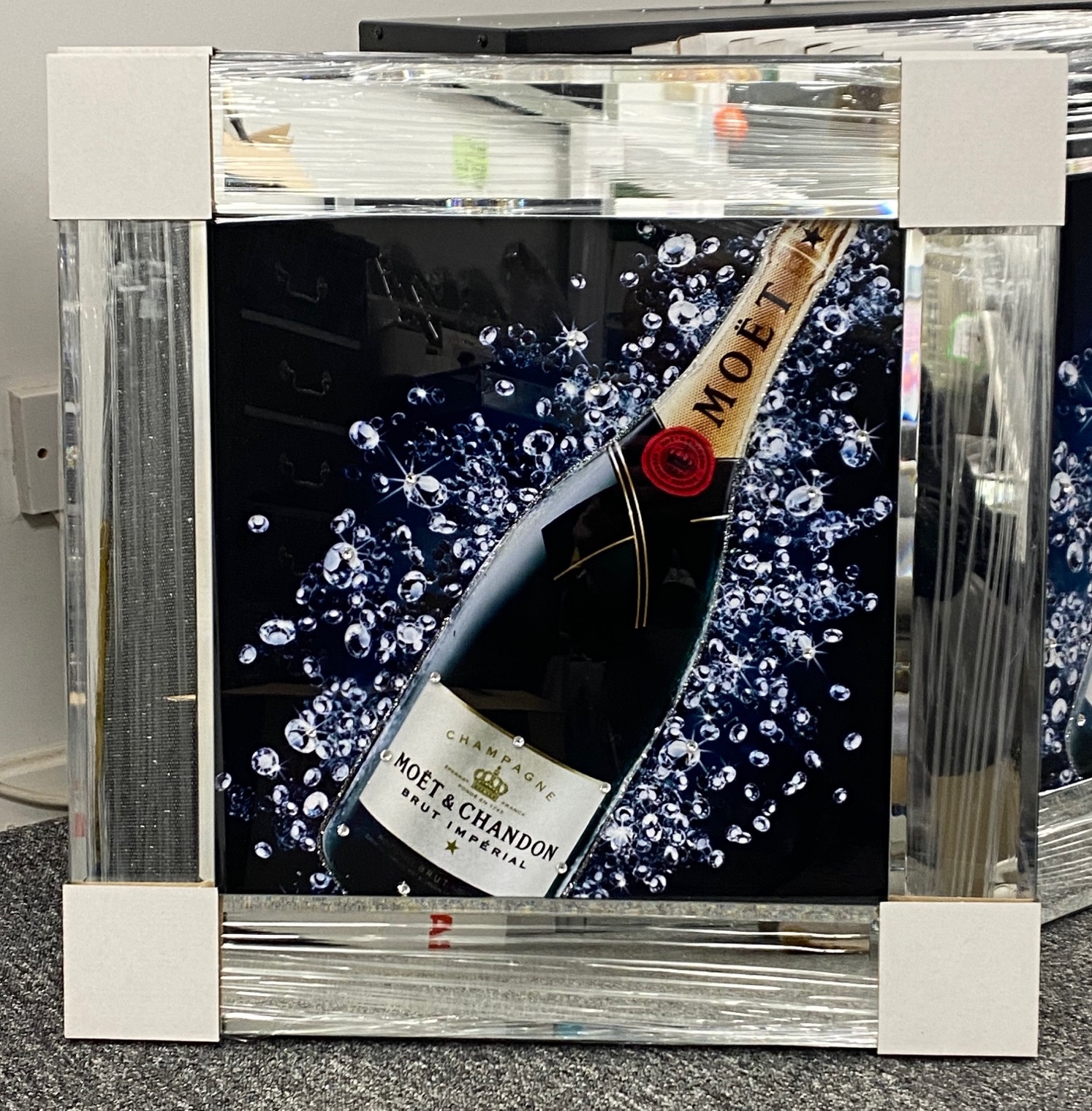 ** Moet Champagne Glitter Art Mirrored Frame ** 57cm x 57cm in stock