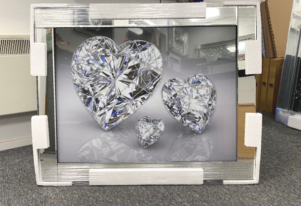 Mirror framed art print " Heart Shaped Diamonds " 95cm x 75cm