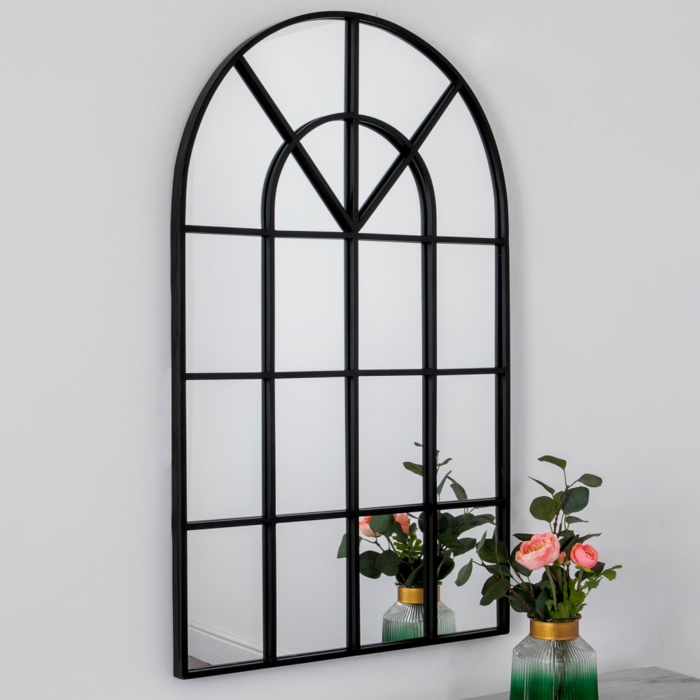 Black Rounded Top  Window  Wall Mirror 100cm x 60cm