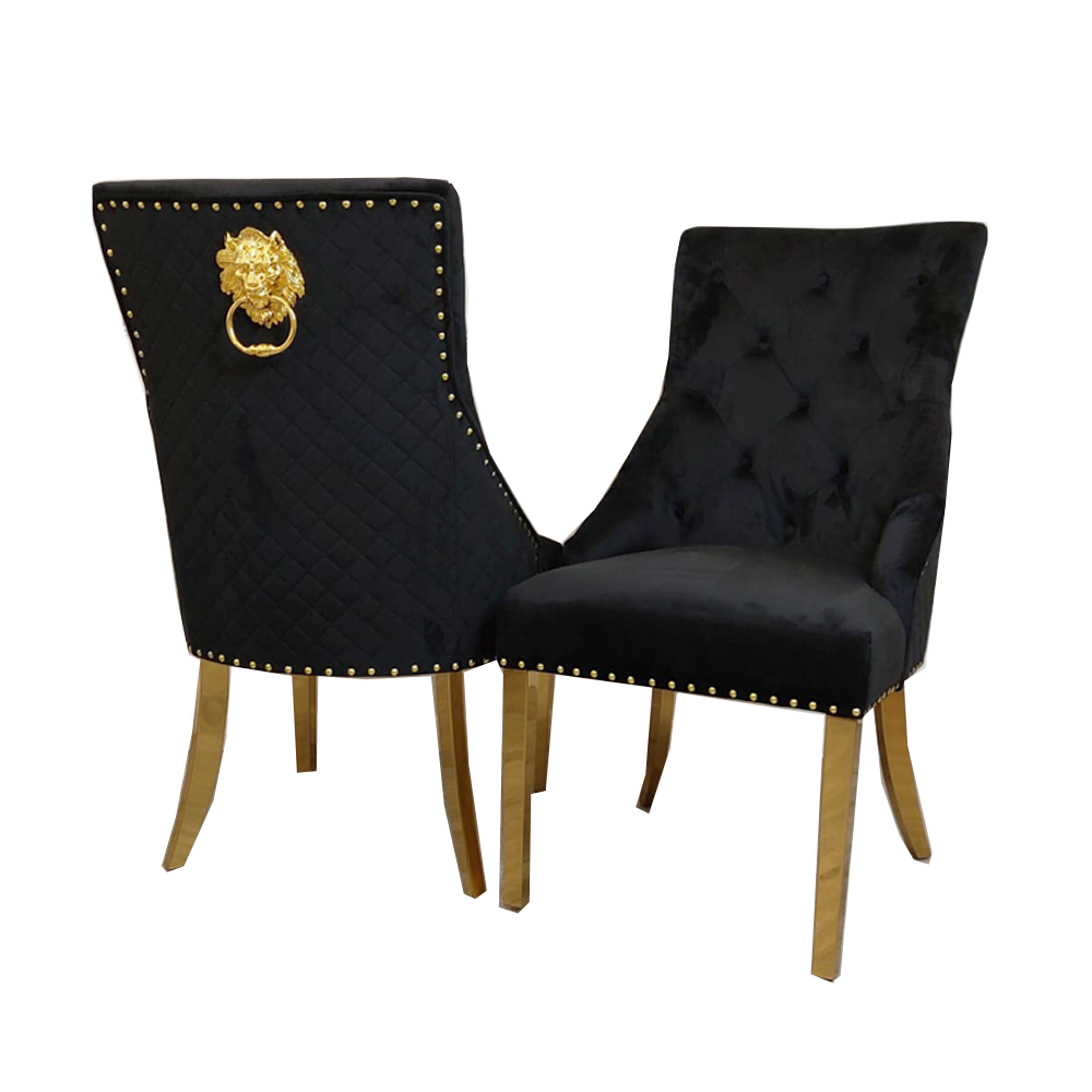 Lion Back Dining Chair in black with Gold Leg
