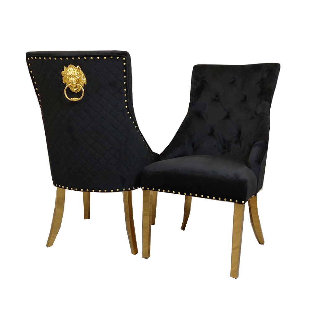 Lion Back Dining Chair in black with Gold Leg