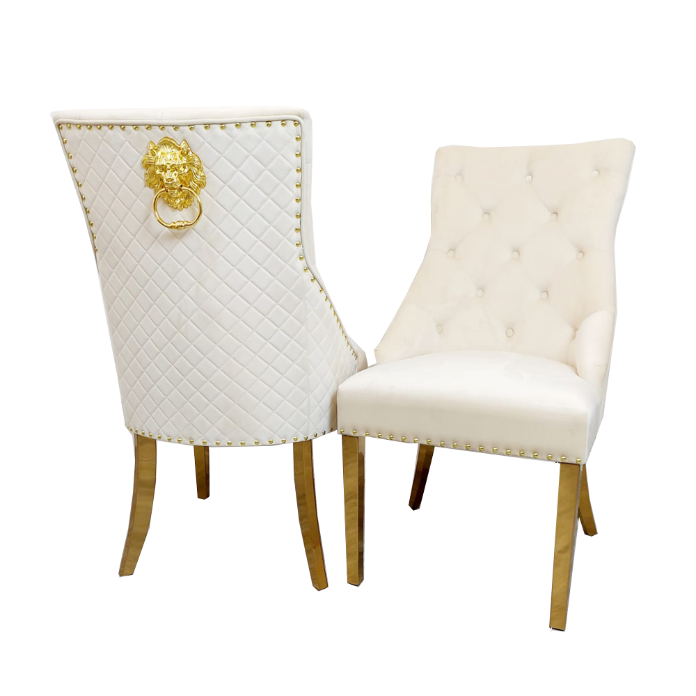 Lion Back Dining Chair in Cream with Gold Leg
