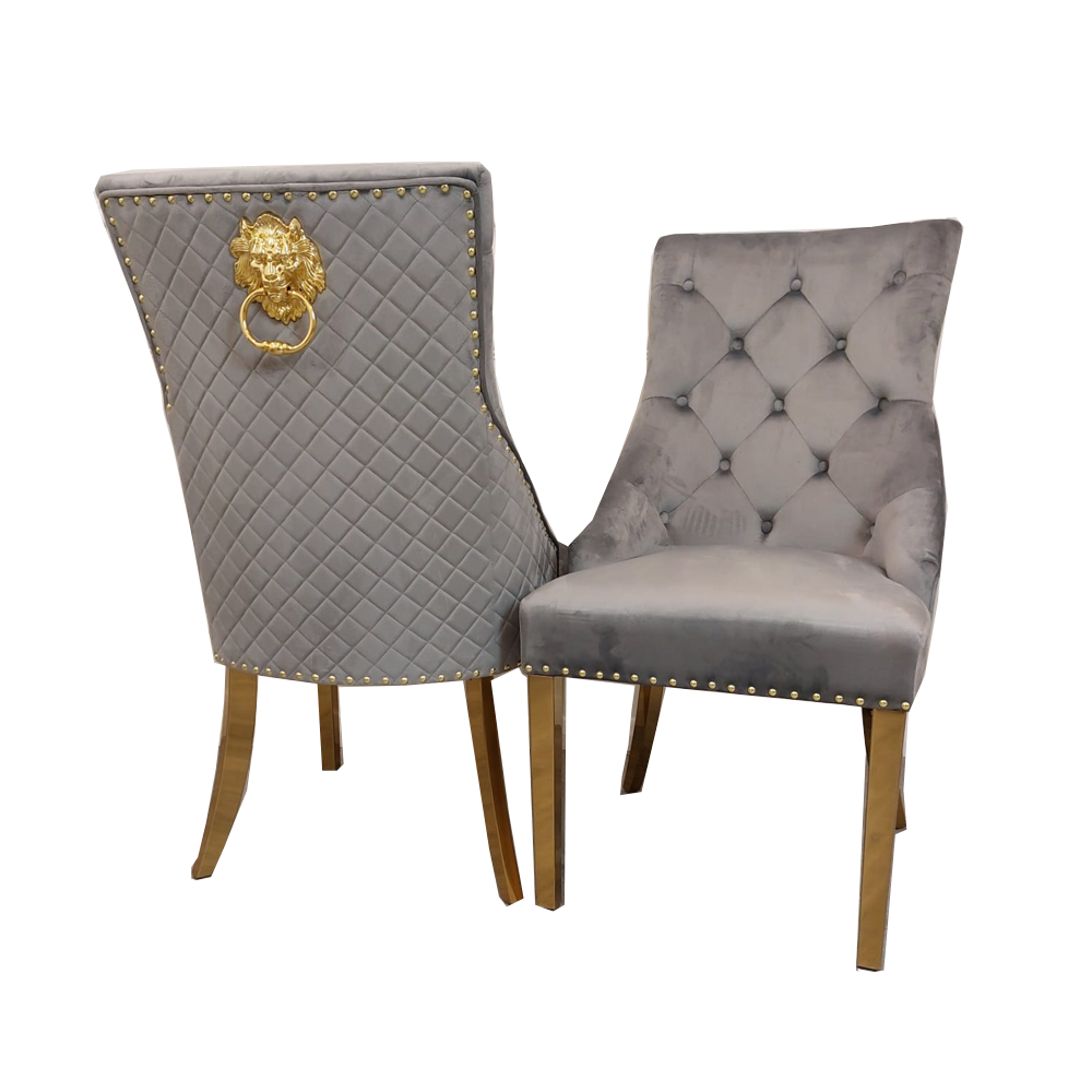 Lion Back Dining Chair in Grey with Gold Leg