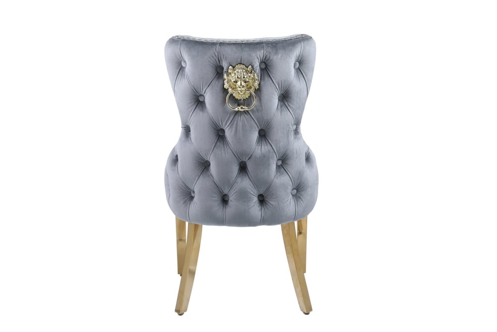 Valencia Lion Back Dining Chair in Grey with Gold Leg