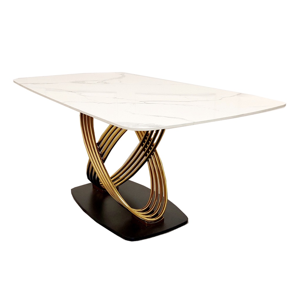Gold Orion 1.8 Dining Table with Polar White Sintered Stone Top
