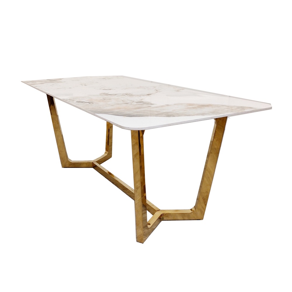Gold Lucien 1.8 Dining Table with Pandora Gold Sintered Stone Top