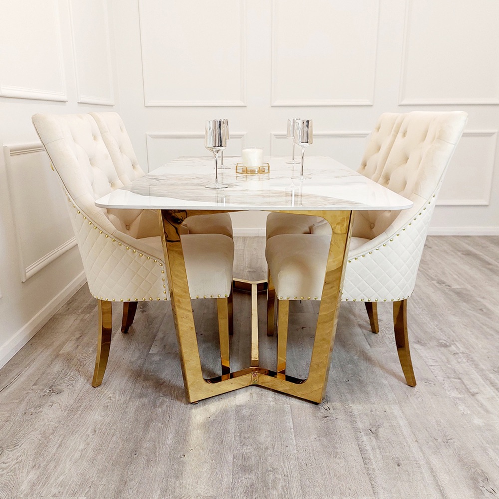 Gold Lucien 1.8 Dining Table with Pandora Gold Sintered Stone Top