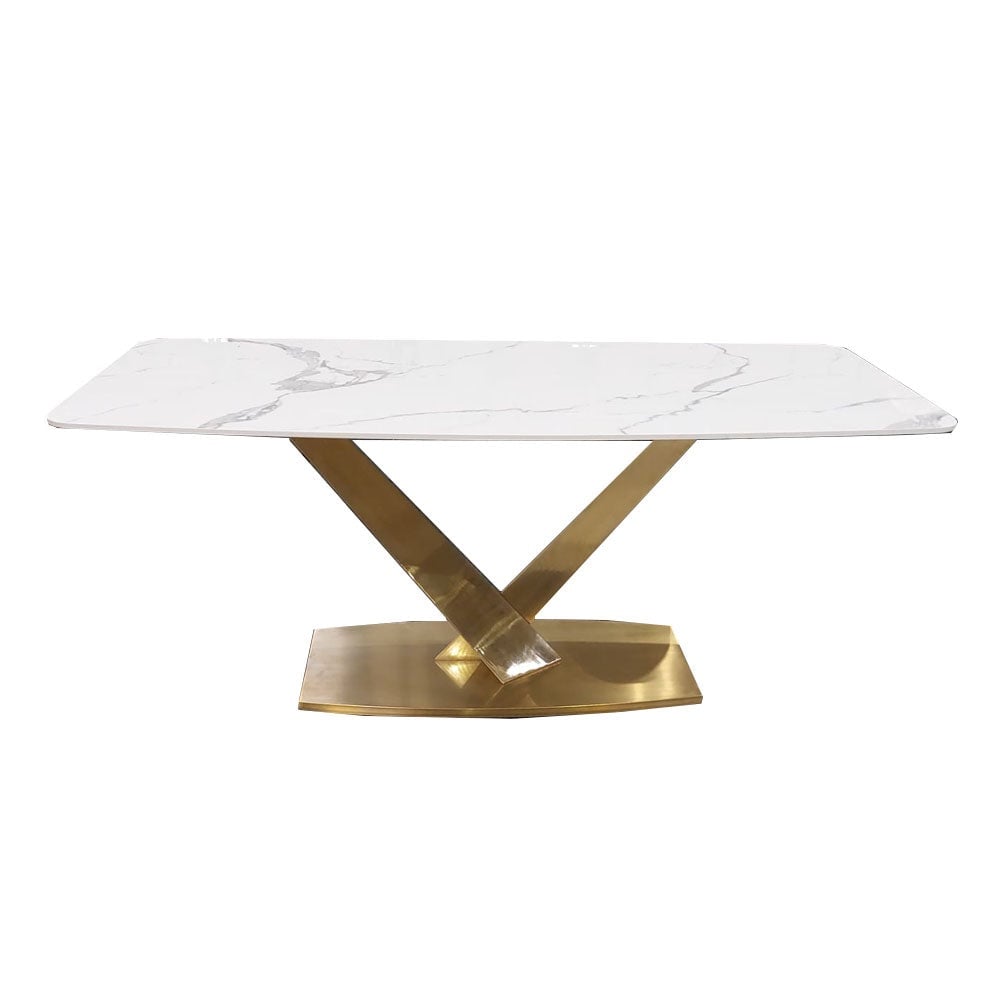 Gold Valeo 1.8 Dining Table with Polar White Sintered Stone Top