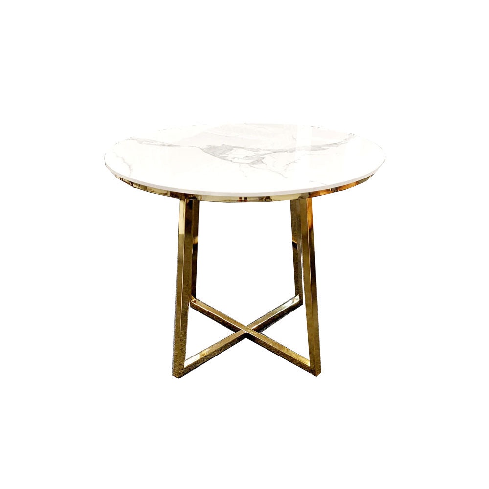 Gold Juno 90cm Round Dining Table with Polar White Sintered Stone Top