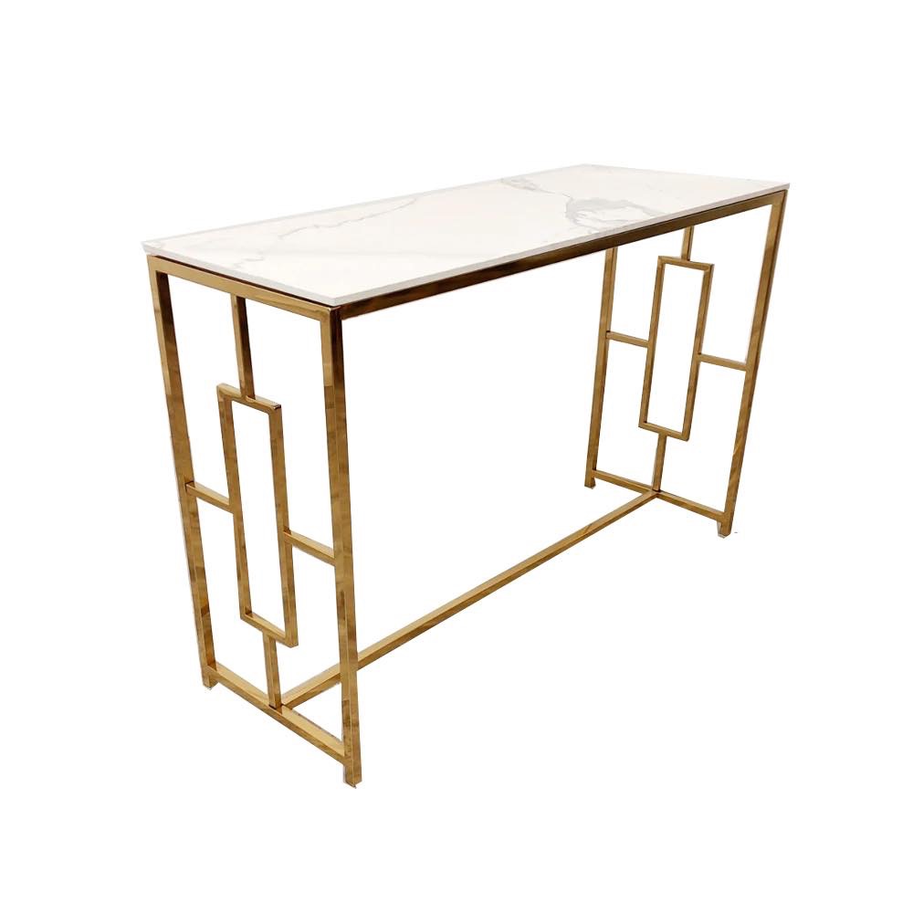 Gold Juno  Console Table  with Polar White Sintered Stone Top