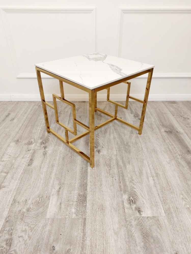Juno Gold Lamp Table with Polar White Sintered Stone Top