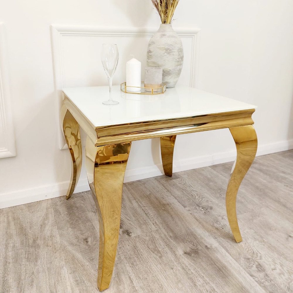 Louis Gold framed lamp table with white glass Top 