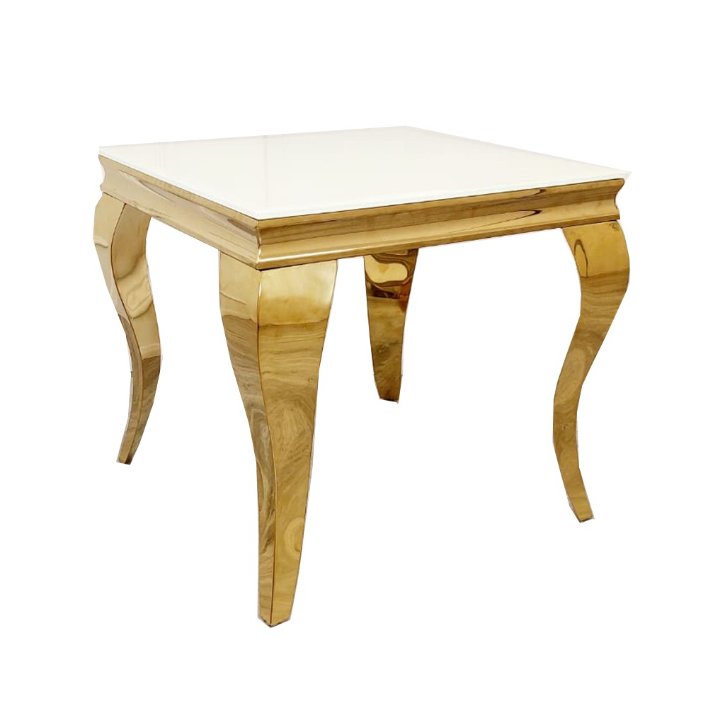 Gold Louis framed lamp table with white glass Top 