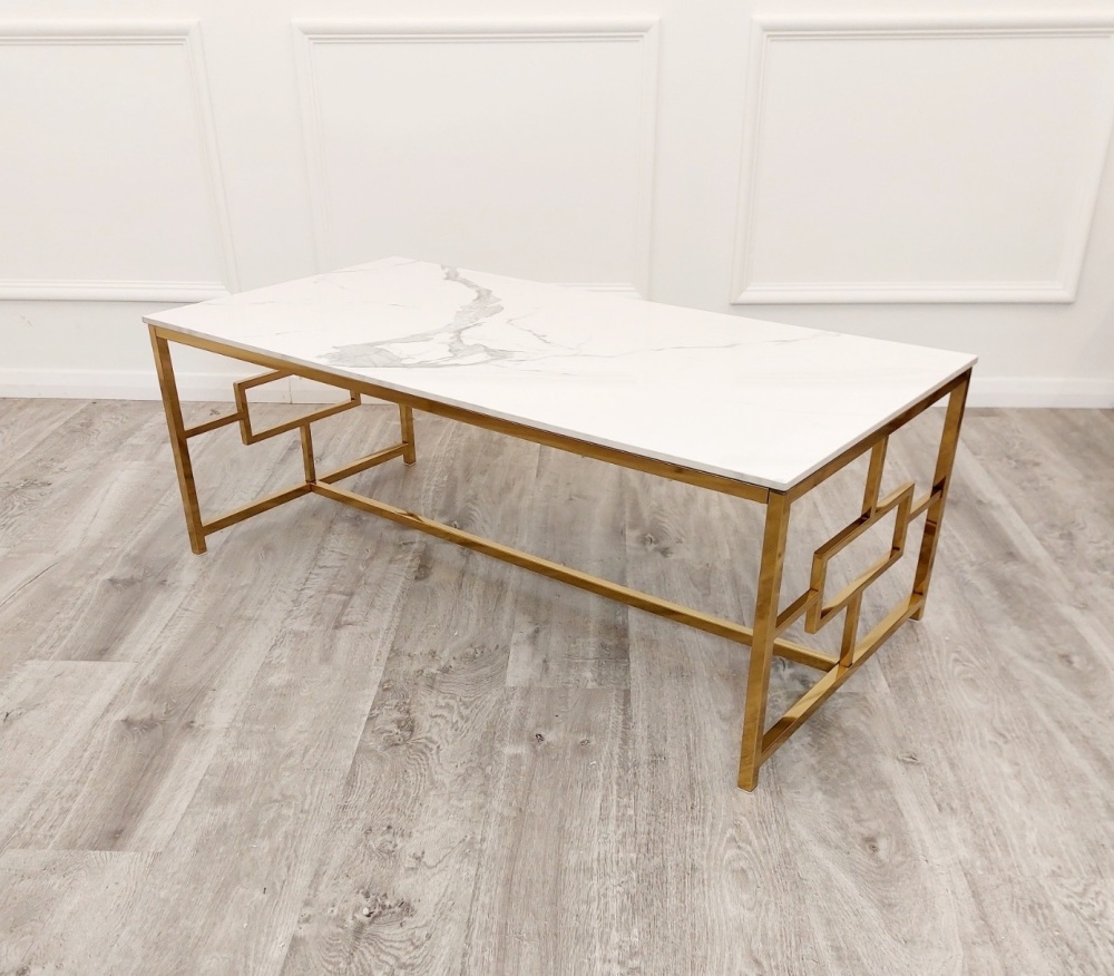 Gold Juno coffee Table with Polar White Sintered Stone Top