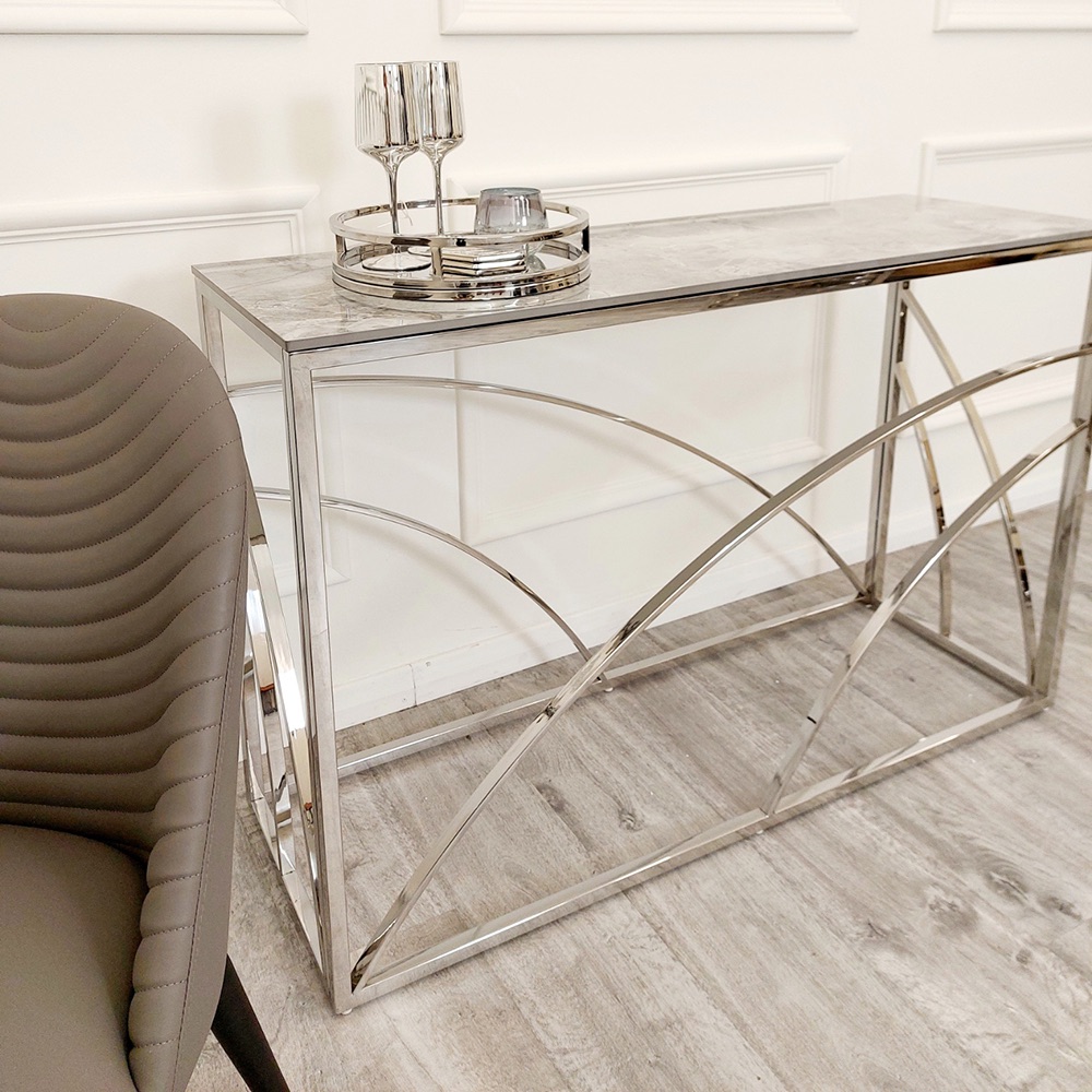 Mecure Silver console Table with Polar grey  Sintered Stone Top