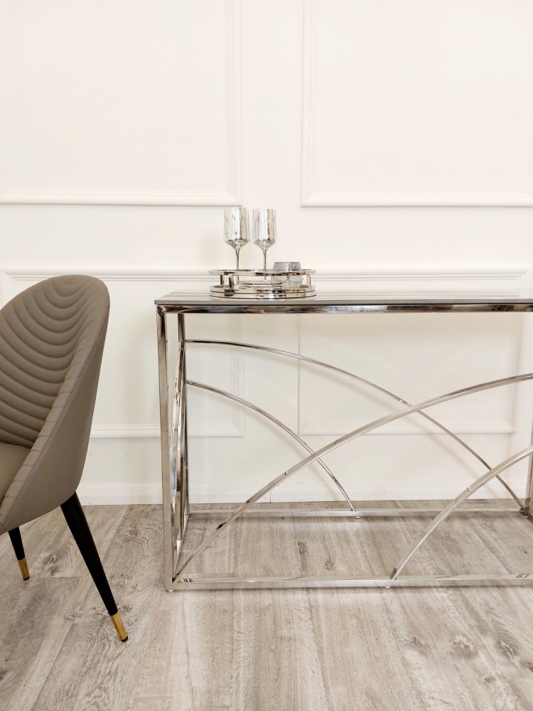 Mecure Silver console Table with Polar grey  Sintered Stone Top