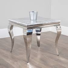 Louis silver framed lamp table with a light grey marble Top 60cm x 60cm 