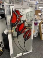 Liquid Glass Tulips / Poppies in Red and Swarovski Crystals on a Silver Mirror 