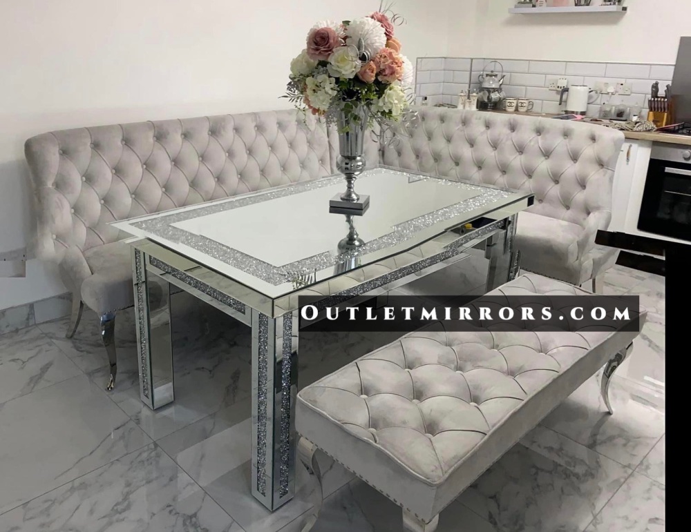 * Diamond Crush Sparkle Mirrored Dining Table 150cm x 90cm  to seat 4 or 6  special offer