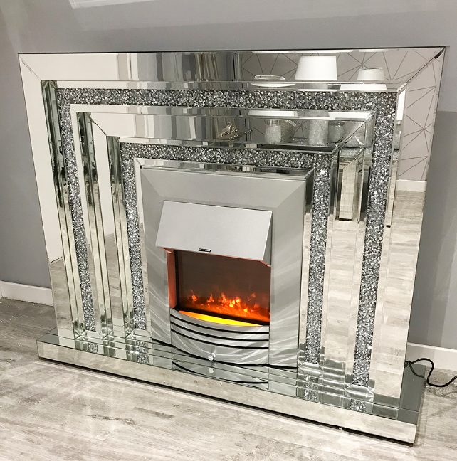 *Diamond crush sparkle Levels Mirrored Fire Surround with electric fire