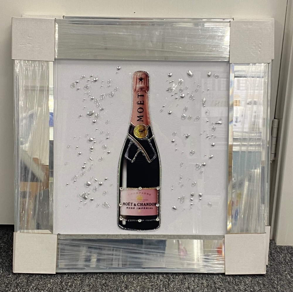 ** Moet Champagne Pink Glitter Art Mirrored Frame ** 55cm x 55cm in stock for a quick delivery