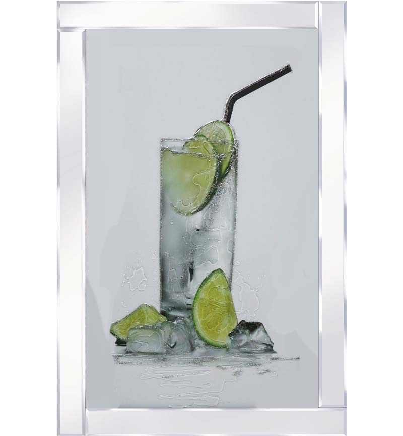 Mirror framed art print "Sparkle Gin and Tonic Cocktail "  100cm x 60cm