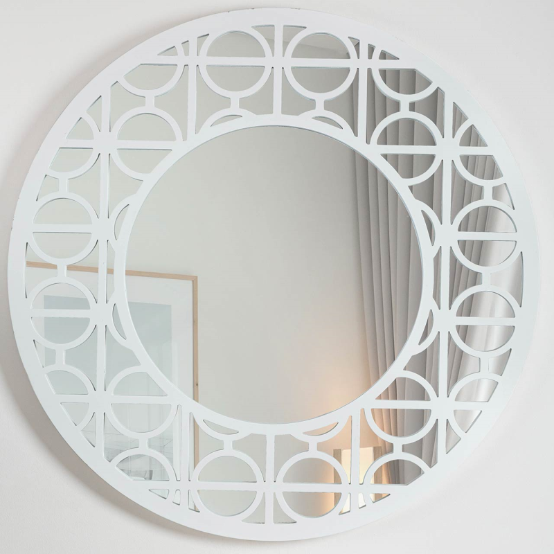 Torino White Wood Round Wall Mirror  