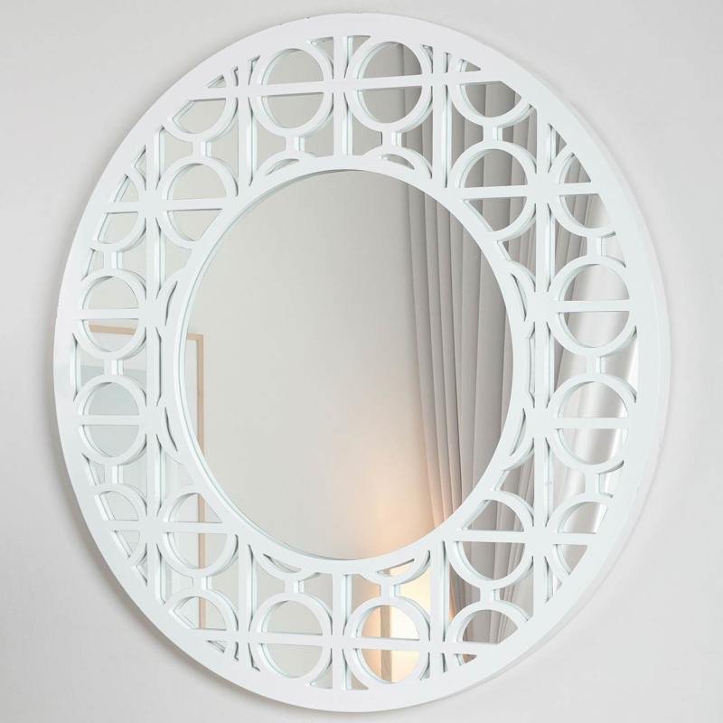 Torino White Wood Round Wall Mirror  