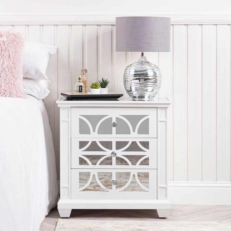 Torino White Wood 3 Drawer Bedside Cabinet