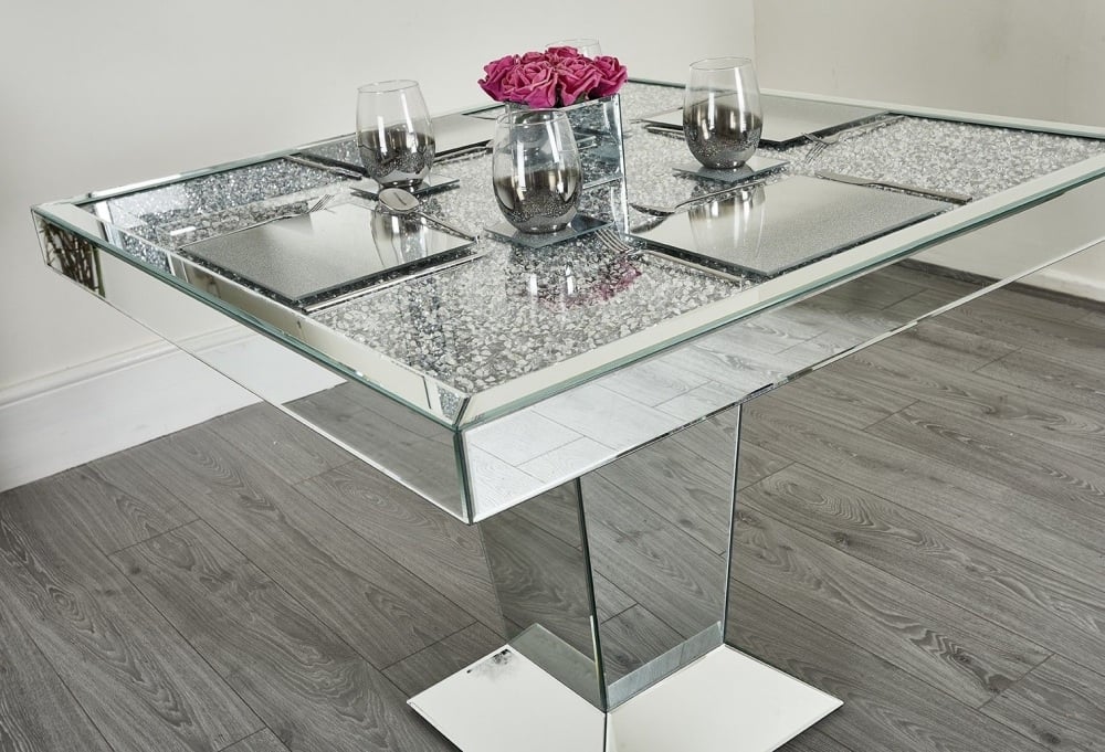 * Diamond Crush Sparkle Mirrored Square Dining Table 