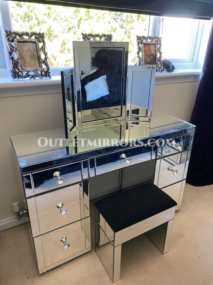 * Monica Venetian Mirrored 7 Draw Dressing Table  WIth Tri Fold Mirror & St