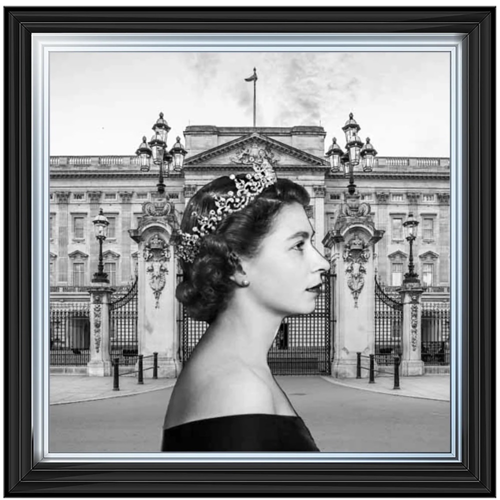 The Queen at Buckingham Palace 85cm x 85cm (liquid art detailing)