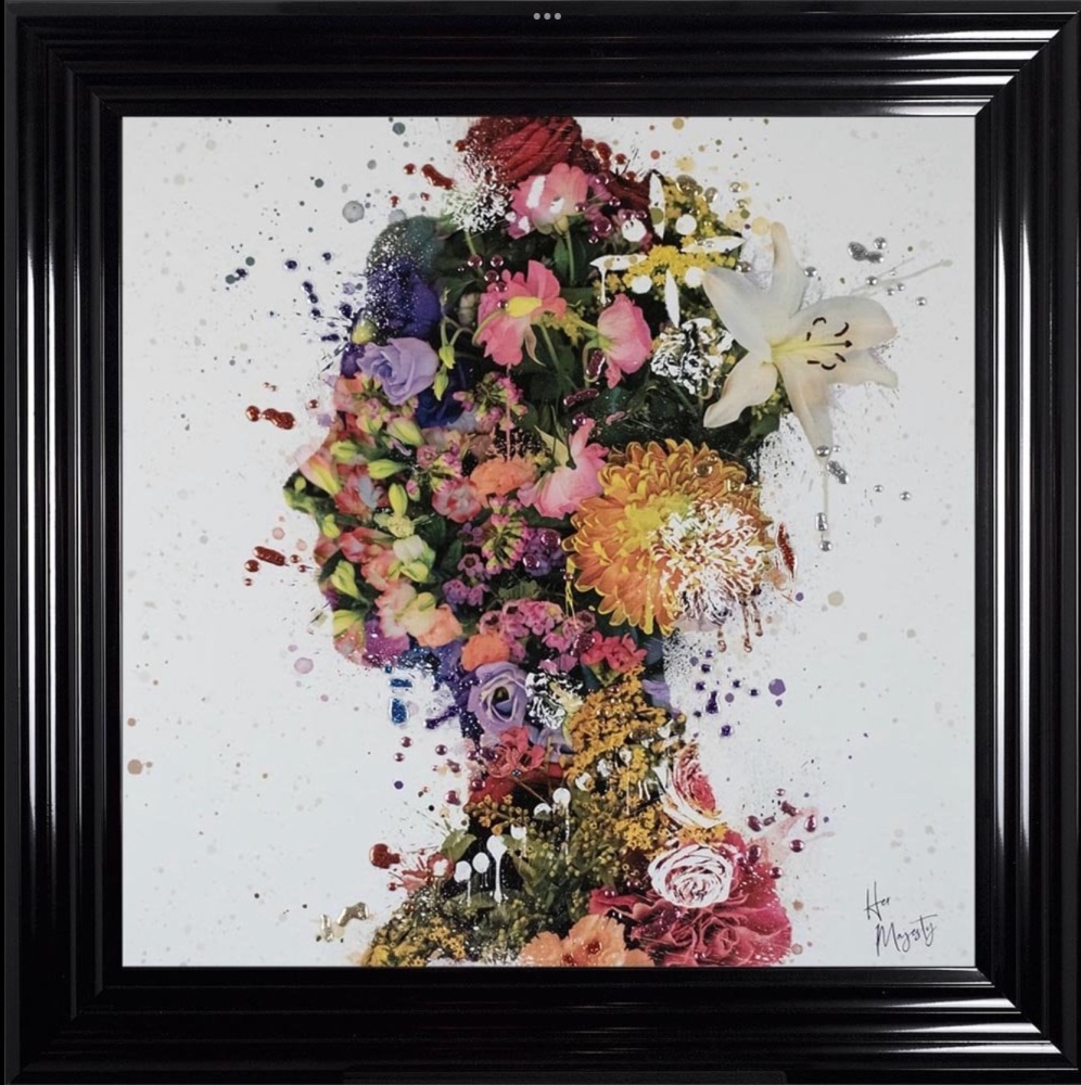 white stepped framed Liquid  art print "Her Majesty The Queen - Queen of Flowers " 55cm x 55cm