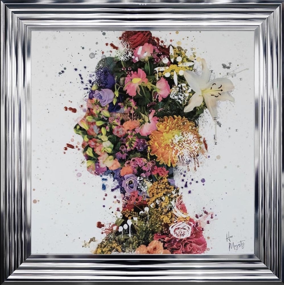 white stepped framed Liquid  art print "Her Majesty The Queen - Queen of Flowers " 55cm x 55cm