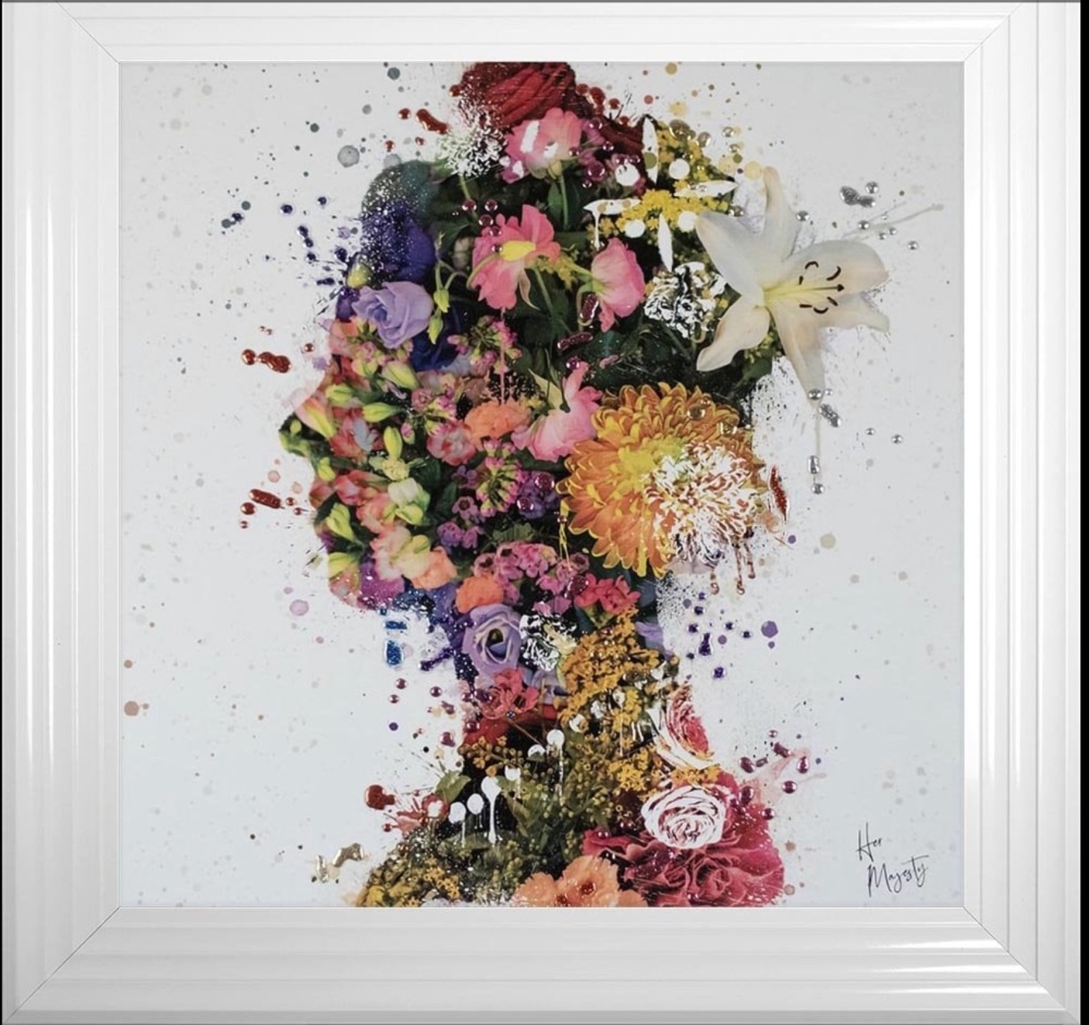 white stepped framed Liquid  art print "Her Majesty The Queen - Queen of Flowers " 75cm x 75cm