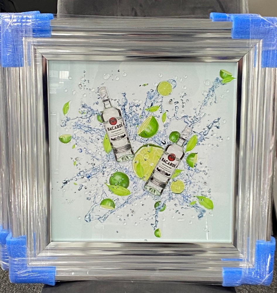 ** Bacardi Drinks Art in a chrome Frame ** 55cm x 55cm  in stock for a quick delivery