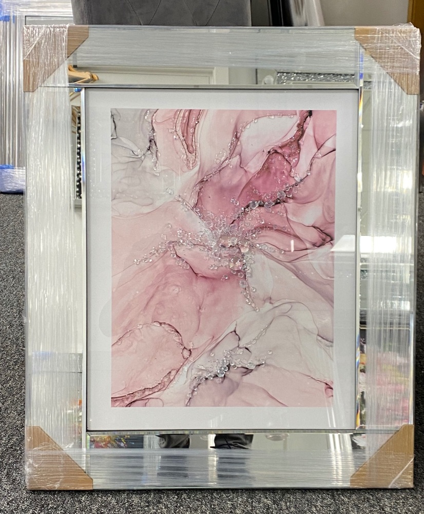 Abstract Pink Flower Design Sparkle Wall Mirror 55cm x 65cm in stock