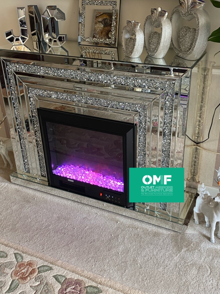 #Diamond Crush Sparkle Levels Mirrored fire surround with multi colour electric fire