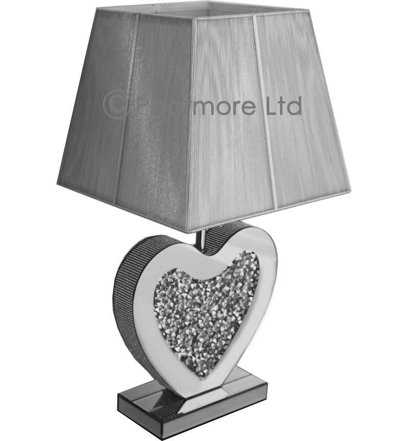 *Diamond Crush Crystal Sparkle Mirrored Heart Shaped Table Lamp with Roof top  shade
