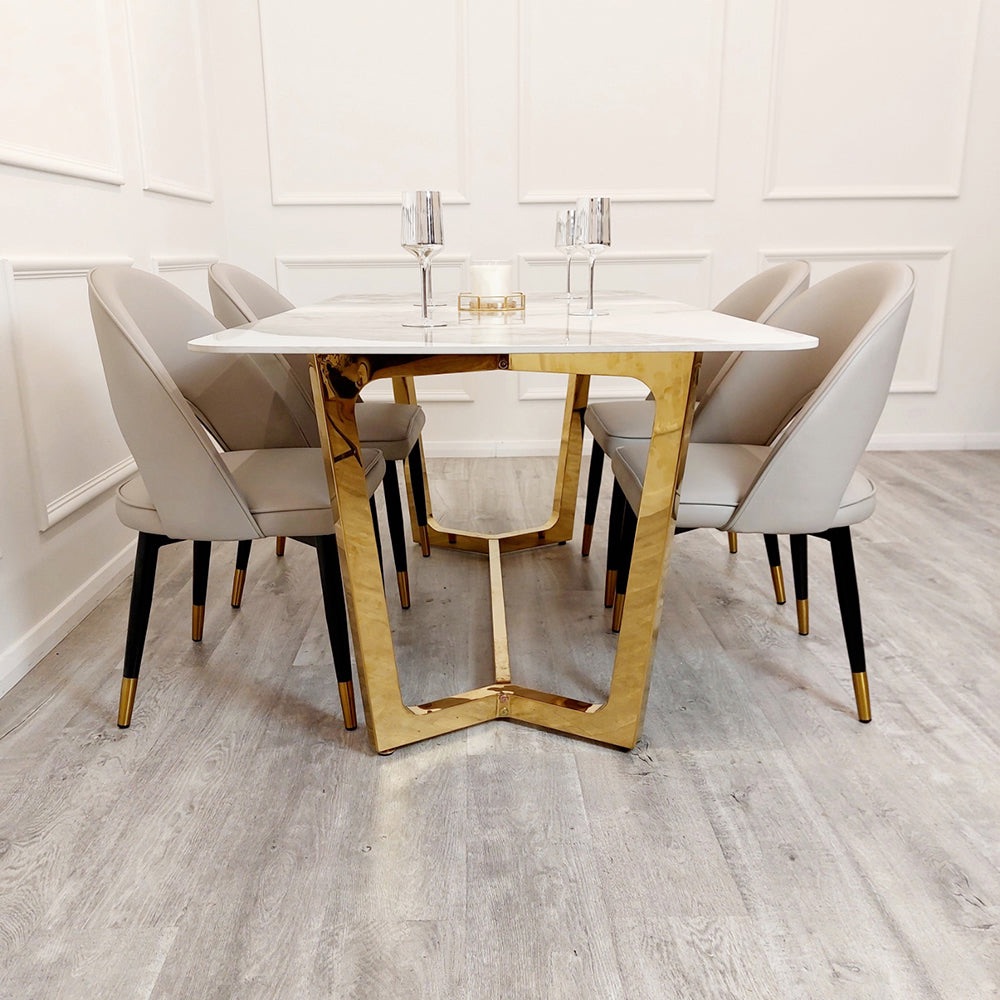 Gold 1.8 Dining Table with Pandora Gold Sintered Stone Top with 4 chairs in Beige