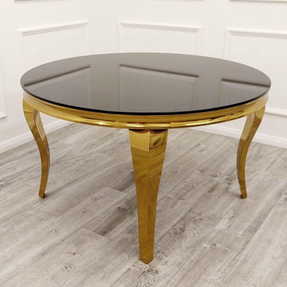 Gold Louis Black Glass Round Dining Table 130cm
