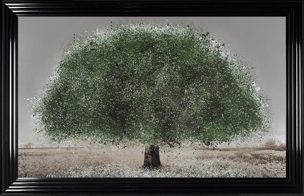 framed art print "Sparkle Blossom Tree Emerald Green" in a choice of frames