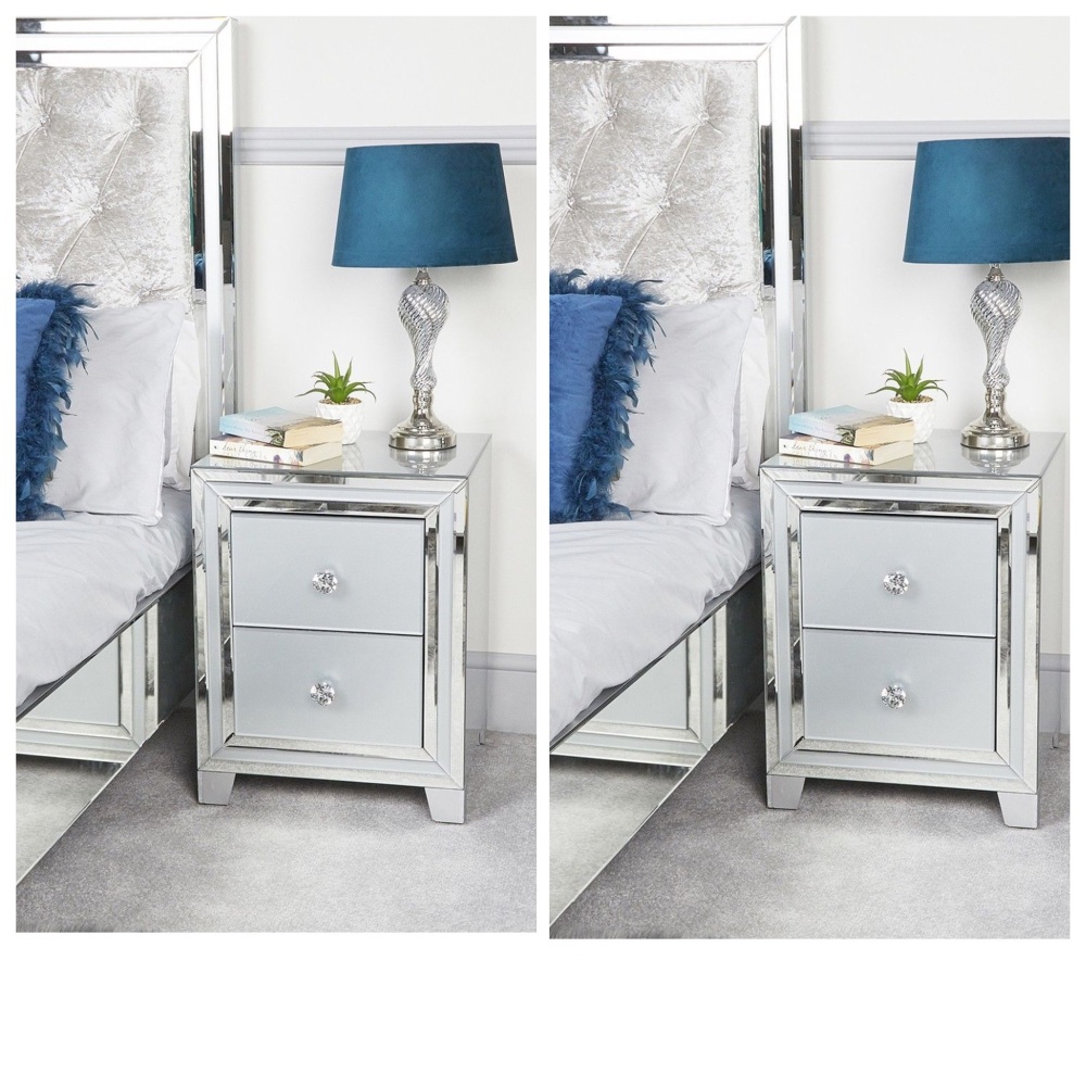 Atlanta Mirrored Grey  pair of 2 Draw Chests - pre order special offer price for stock arrival Feb 10th