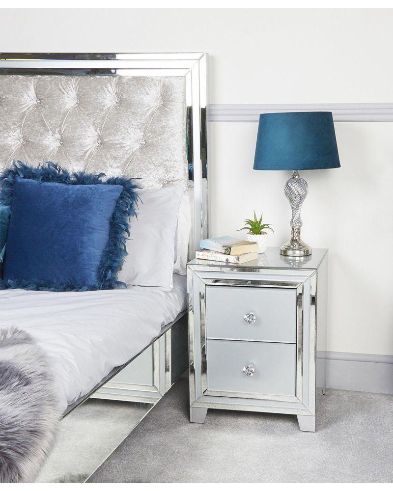Atlanta Mirrored Grey  pair of 2 Draw Chests -