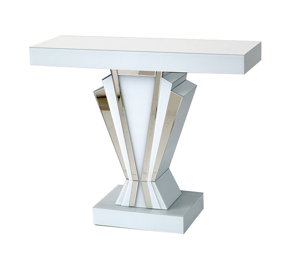 Bianco White & Mirrored Art Deco Console Table 90cm